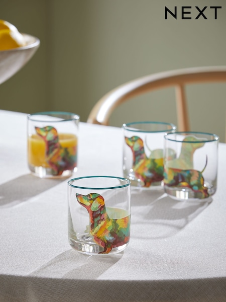 Set of 4 Teal Blue Sausage Dog Tumbler Glasses (AW1707) | AED74
