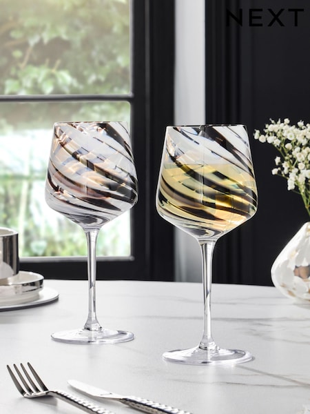 Set of 2 Black Confetti Swirl Wine Glasses (AW1708) | €22