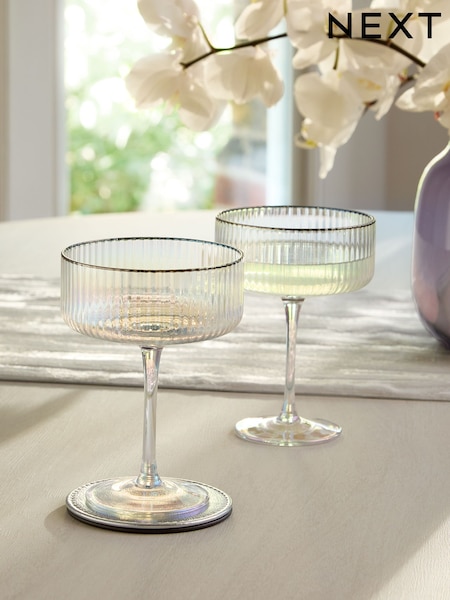 Set of 2 Silver Hollis Iridescent Cocktail Glasses (AW1720) | €28