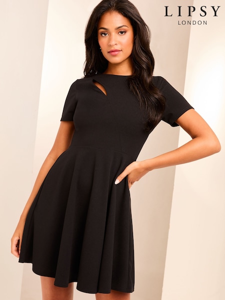 Lipsy Black Short Sleeve Spliced Skater Mini Dress (AW1797) | €70