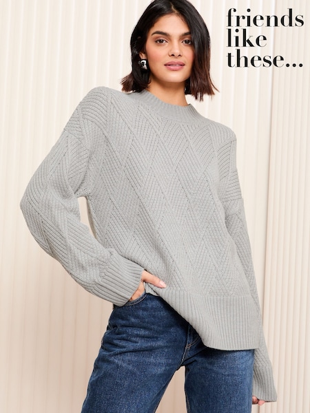 Gri - Pulover cu torsade și model romburi Friends Like These (AW1809) | 283 LEI