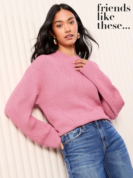 Roz - Pulover cu torsade și model romburi Friends Like These (AW1810) | 283 LEI