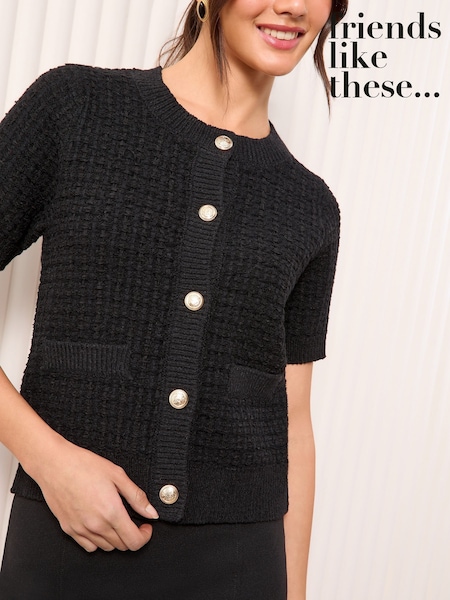 črna - Friends Like These Short Sleeve Cardigan (AW1837) | € 51