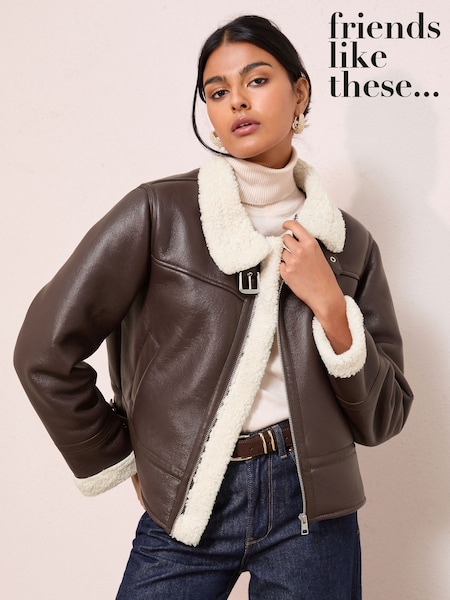 Friends Like These Brown Aviator Jacket With Borg Lining (AW1929) | €105