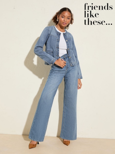 Friends Like These Blue 100% Cotton Denim Collarless Jacket (AW1938) | €56