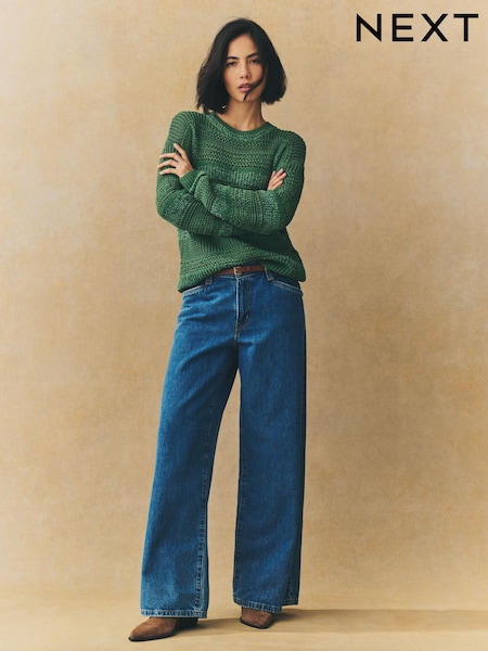 Green Stitchy Striped Relaxed Crew Neck Jumper (AW1965) | kr421
