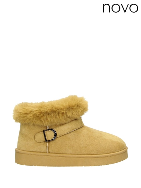 Novo Brown Standard Fit Lark Faux Fur Buckle Ankle Boots (AW1969) | AED93