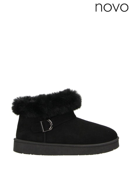 Novo Black Standard Fit Lark Faux Fur Buckle Ankle Boots (AW1978) | AED93