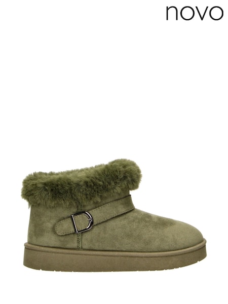 Novo Green Standard Fit Lark Faux Fur Buckle Ankle Boots (AW1980) | AED93