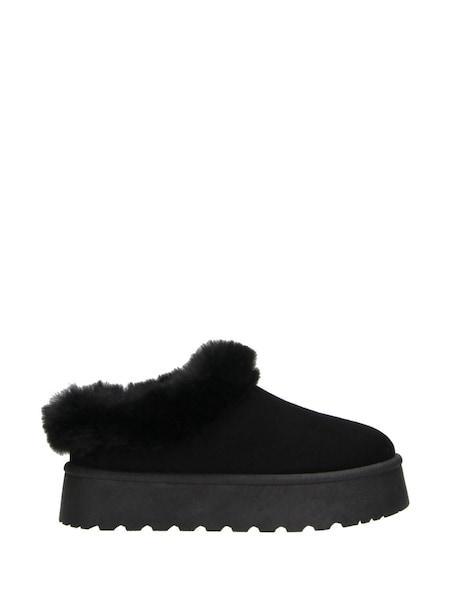 Novo Black Standard Fit Lydia Faux Fur Platform Mules (AW1987) | AED87