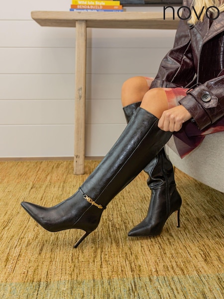 Novo Black Ginny Hardware Point Stiletto Knee Boots (AW1995) | €92
