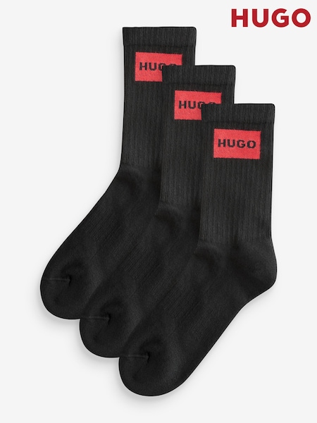 HUGO Black Ribbed Stretch Cotton Socks 3 Pack (AW2002) | LEI 179