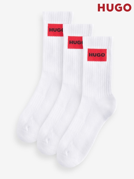 HUGO White Ribbed Stretch Cotton Socks 3 Pack (AW2009) | LEI 179