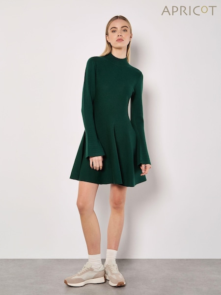 Apricot Green Bell Sleeves Knitted Skater Dress (AW2026) | €59
