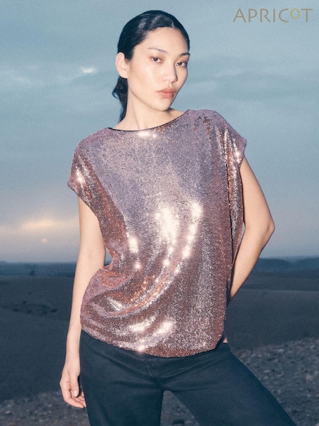 Apricot Brown Flat Sequin Cocoon Top (AW2029) | €50