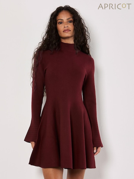 Apricot Red Bell Sleeves Knitted Skater Dress (AW2032) | €59