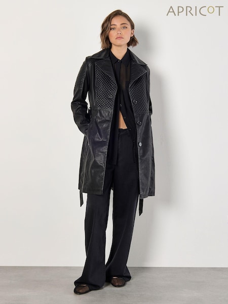 Apricot Black Biker Pleather Trench Coat (AW2033) | €101