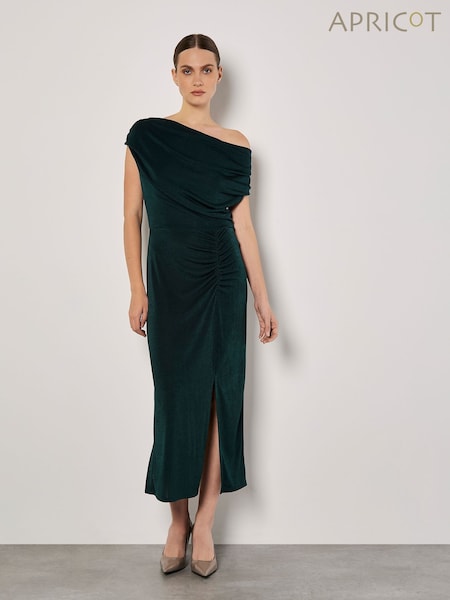 Apricot Green Shiny Ruched Cowl Neck Dress (AW2041) | €59