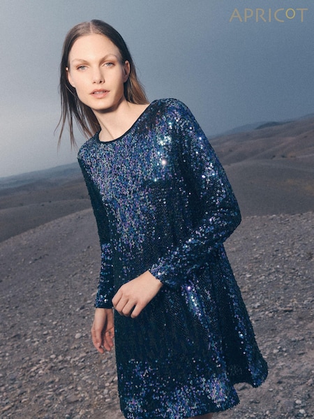 Apricot Black Rainbow Sequins Swing Dress (AW2043) | €31