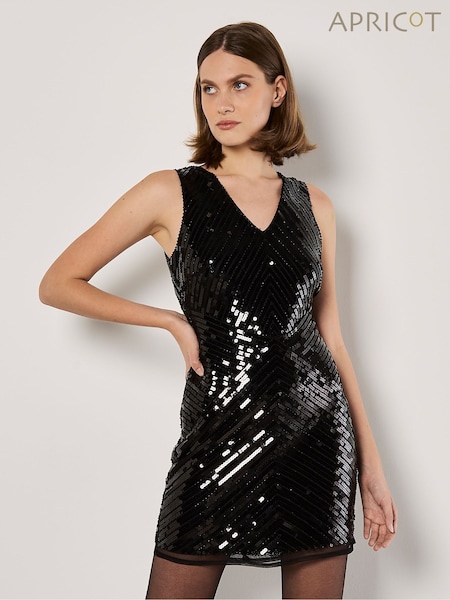 Apricot Black Sequin Glitz Panel Bodycon Dress (AW2059) | €30