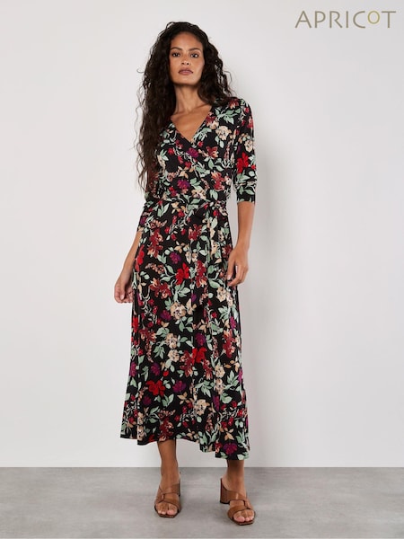 Apricot Black Colourful Leaves and Blooms Dress (AW2060) | €44