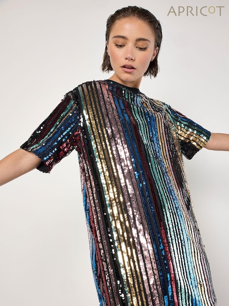Apricot Black Sequin Stripe T-Shirt Dress (AW2061) | €59