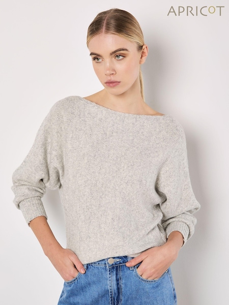 Apricot Grey Slash Neck Batwing Jumper (AW2067) | €44