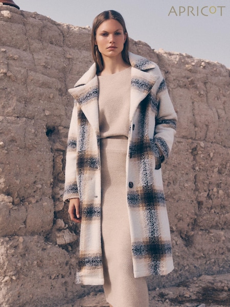 Apricot Cream Oversized Large Scale Check Coat (AW2068) | €95