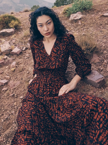 Apricot Red Hatched Textured Tier Dress (AW2075) | €62