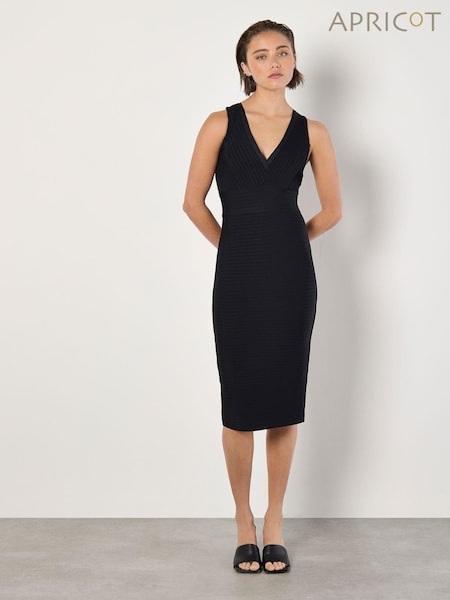 Apricot Black V-Neck Bandage Midi Dress (AW2084) | €95