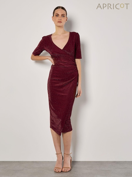 Apricot Red Foil Sparkle Side Ruched Dress (AW2087) | €44