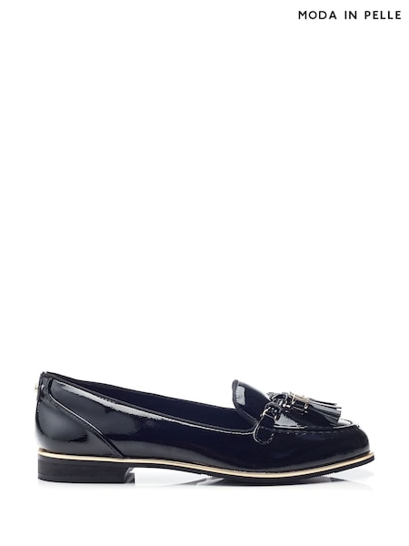Temno siva črna - Moda in Pelle Evvaa Flat Slip on Tassle Leather Barrel Loafers (AW2111) | € 117