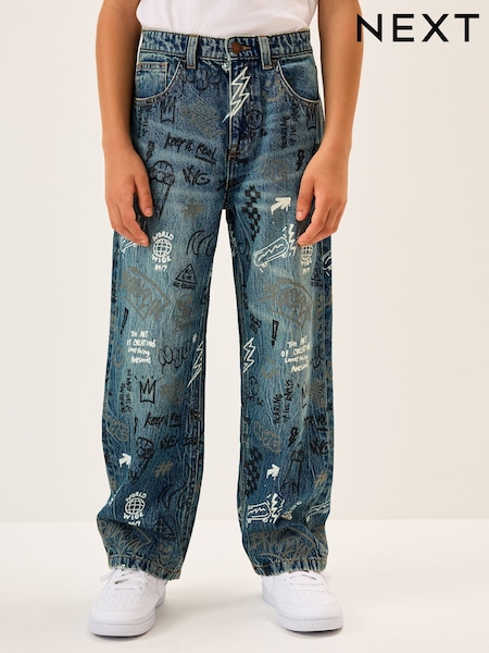 Graffiti All Over Print Mid Blue Wide Fit Authentic Jeans (3-16yrs) (AW2128) | €24 - €32