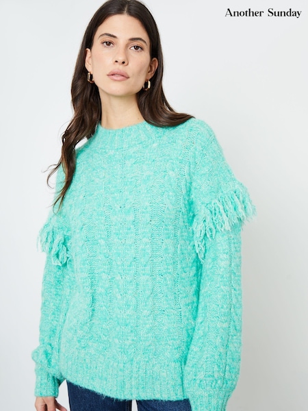 Vihreä - Another Sunday Twisted Yarn Tassel Trim Cable Knit Jumper (AW2129) | €42