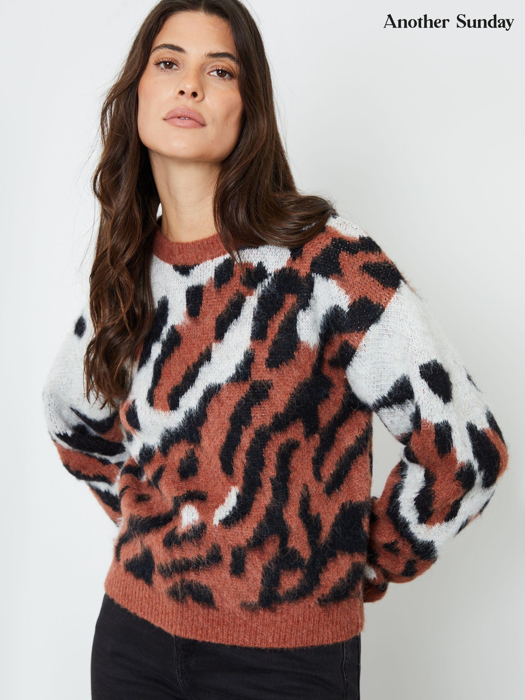 Women s Orange Casual Animal Print Long Sleeve Knitwear Next Oman