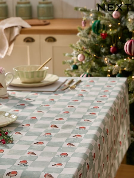Sage Green Christmas Robin Wipe Clean Table Cloth (AW2158) | 118 QAR - 157 QAR