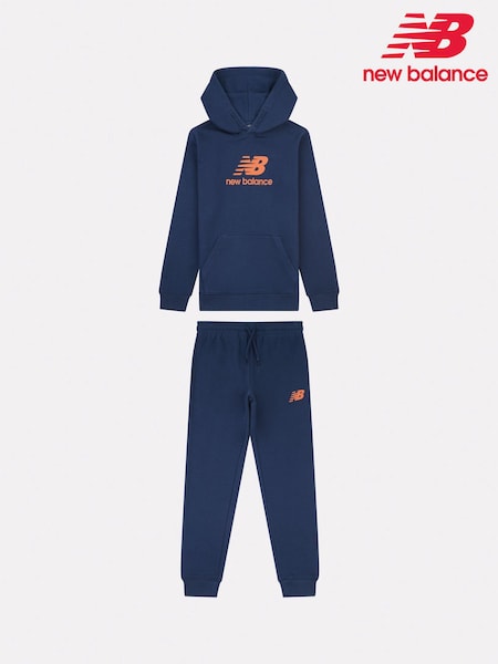 New Balance Blue Navy Boys Brush Back Stacked Logo Hoodie Set (AW2192) | €119 - €143