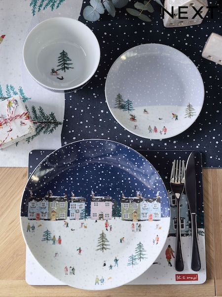 12 Piece Navy Christmas Winter Scene Dinner Set (AW2200) | €52
