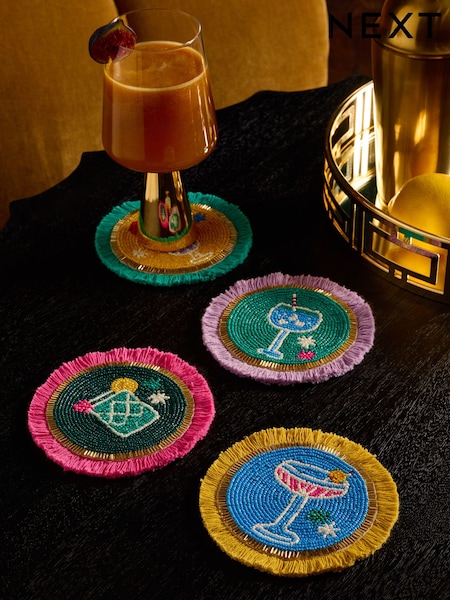 Set of 4 Cocktail Fringed Beaded Coasters (AW2223) | € 20