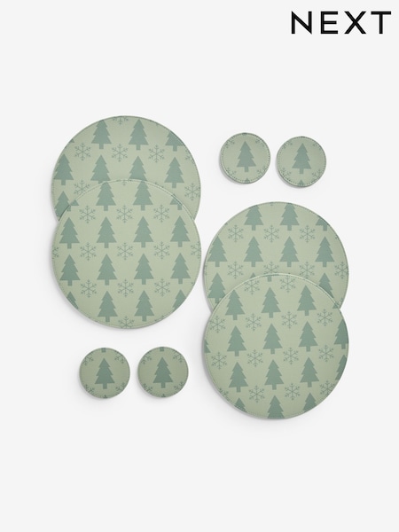 Set of 4 Christmas Tree Printed Faux Leather Placemats and Coasters (AW2224) | € 33