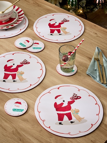 4 Piece White Christmas Santa Cork Back  Placemats and Coasters Set (AW2225) | €22