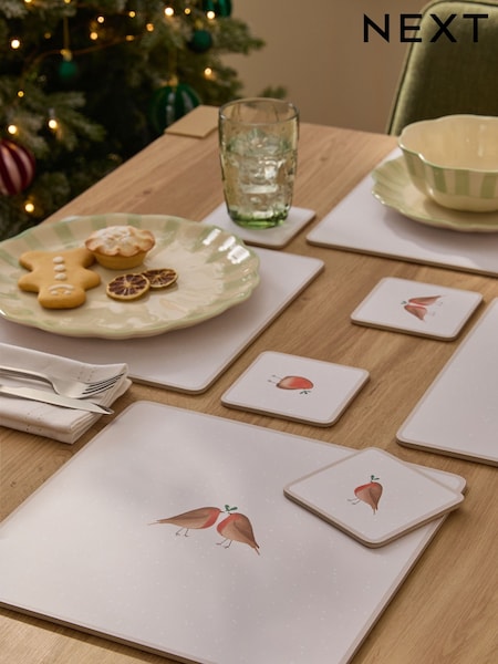 4 Piece Christmas Robin Cork Back Placemats and Coasters Set (AW2227) | 22 €