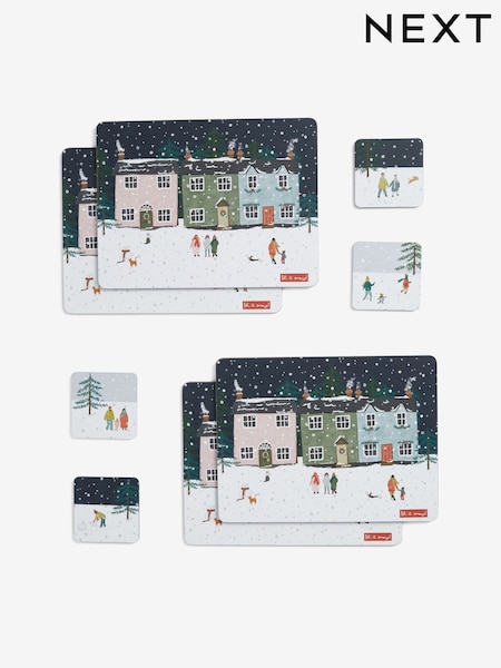 Set of 4 Navy Mini Christmas Scene Corkback Placemats and Coasters (AW2228) | AED83