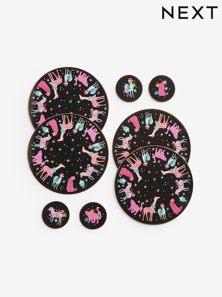 Set of 4 Multi Christmas Party Animal Print Corkback Placemats and Coasters Set (AW2232) | AED93