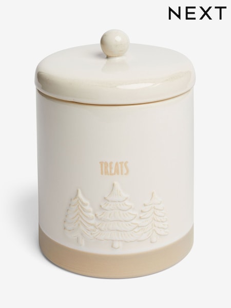 Cream Embossed Trees Treat Jar (AW2238) | €25