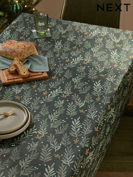 Green Christmas Mistletoe Wipe Clean Tablecloth (AW2251) | €28 - €37