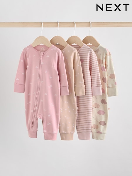 Pink Baby Two Way Zip Footless Sleepsuits 4 Pack (0mths-3yrs) (AW2289) | AED127 - AED137