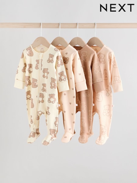 Brown Baby Two Way Zip Sleepsuits 4 Pack (0mths-2yrs) (AW2295) | €38 - €41