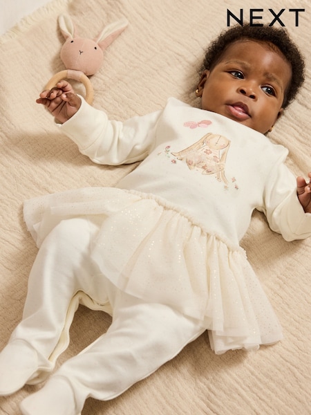 Ecru Bunny Tutu Baby Sleepsuit (0mths-2yrs) (AW2301) | 64 QAR - 74 QAR