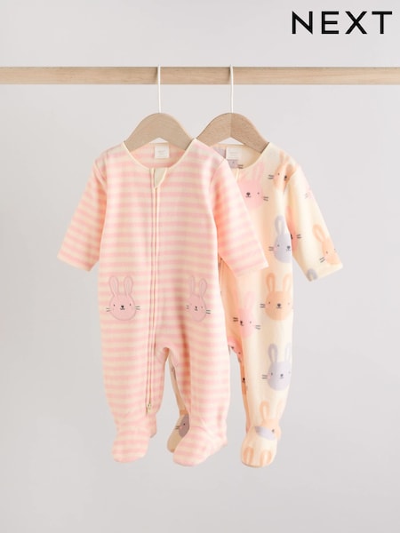 Pink 3 Pack Baby Micro Fleece Two Way Zip Sleepsuits 2 Pack (AW2306) | €29 - €32